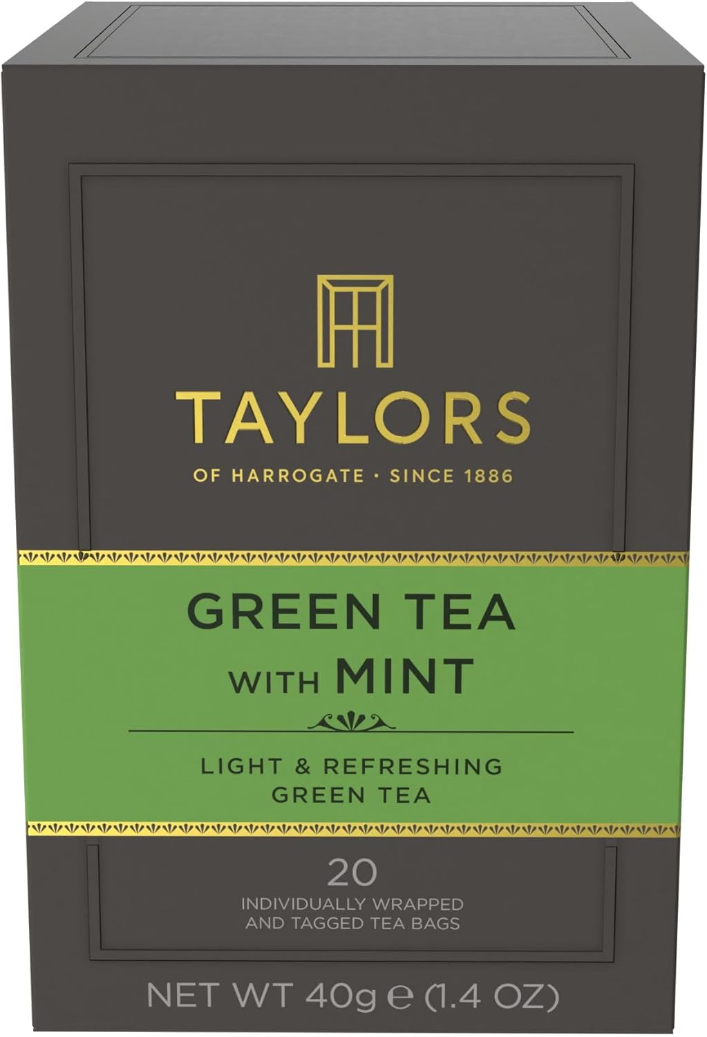 Taylors of Harrogate Green Tea with Mint, Individually Wrapped Bags, 20 Count (Pack of 6), Refreshing, Light & Lively, Caffeinated, Enjoy Hot or Iced, 120 Teabags Total