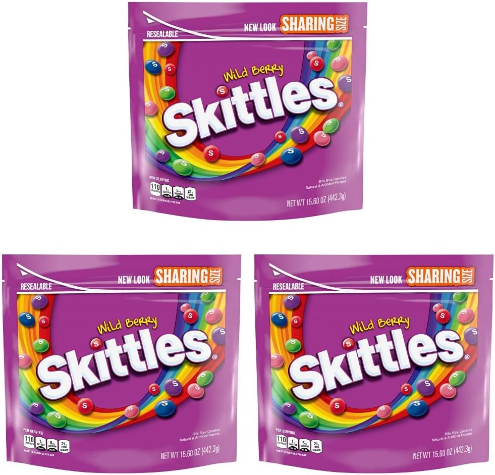 SKITTLES Valentine's Day Wild Berry Chewy Candy, Sharing Size, 15.6 oz Bag (Pack of 3)
