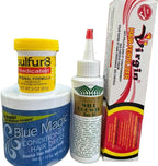 Hair Growth Bundle Pack of 4 – Virgin Hair Fertilizer, Sulfur 8 Medicated Anti-Dandruff, Blue Magic Hair Grease, Wild Growth Hair Oil – Rapid Growth & Healthy Scalp Care Set