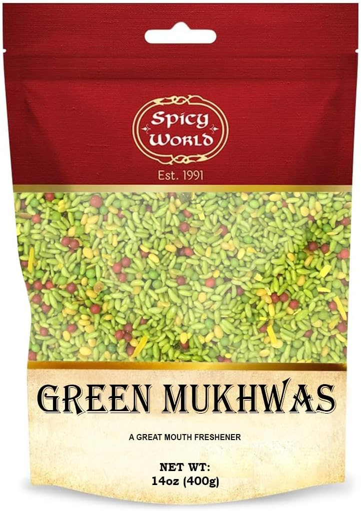Green Mukhwas 14 Oz - Indian Mouth Freshener Candy | Resealable Bag | by Spicy World