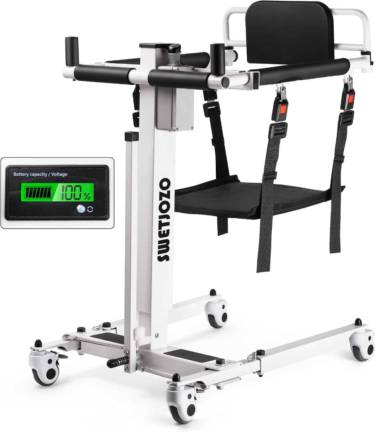 Electric Patient Lift Transfer Chair, Adjustable Medical Mobility Lift 33.8"-47.6", 300 lbs Capacity, Waterproof Shower Transfer Chair, Foldable Portable Handicap Transfer Aid for Elderly & Home Care