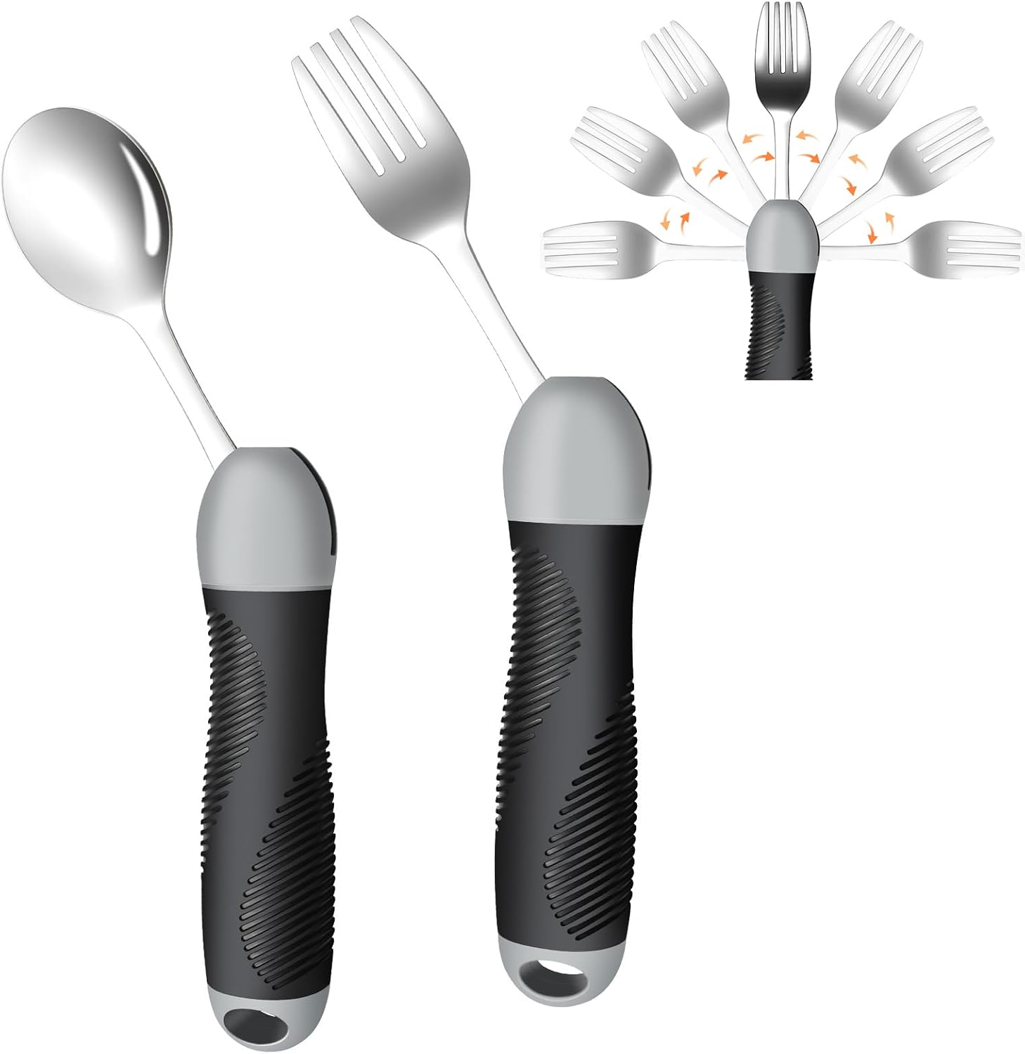 Weighted & Swivel Adaptive Utensils for Hand Tremors,Parkinson‘s - Comfort Grip Silverware Set, Eating Aids for Arthritis, Elderly & Weak Hands (Spoon & Fork)