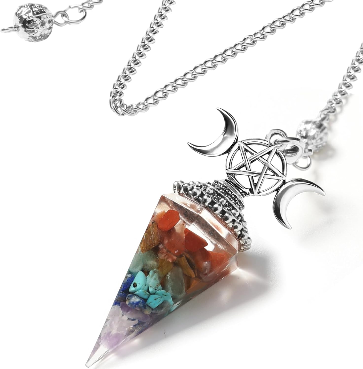 RENEMEGO Rainbow Stone Pendulum Crystal - Witchcraft Supplies, Pendulos De Energia, Wiccan Supplies and Tools, Healing Crystal Pendulum for Chakra Meditation Divination Reiki Energy Balancing Gift