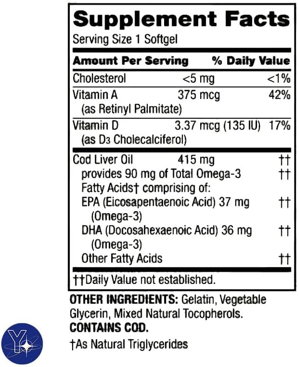Cod Liver Oil Plus Vitamins A & D3 Immune Health Dietary Supplement Softgels Spring Valley, 100 Count and Bookmark Gift of YOLOMOLO