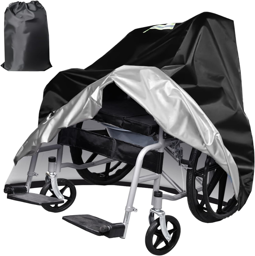 Wheelchairs Cover Waterproof, Reflective Handle,Heavy Duty Outdoor Protective for Travel Wheelchair,Electric Wheelchair,Protector from Dust Dirt Snow Rain Sun Rays, 39.4”×39.4”×29.5” Black