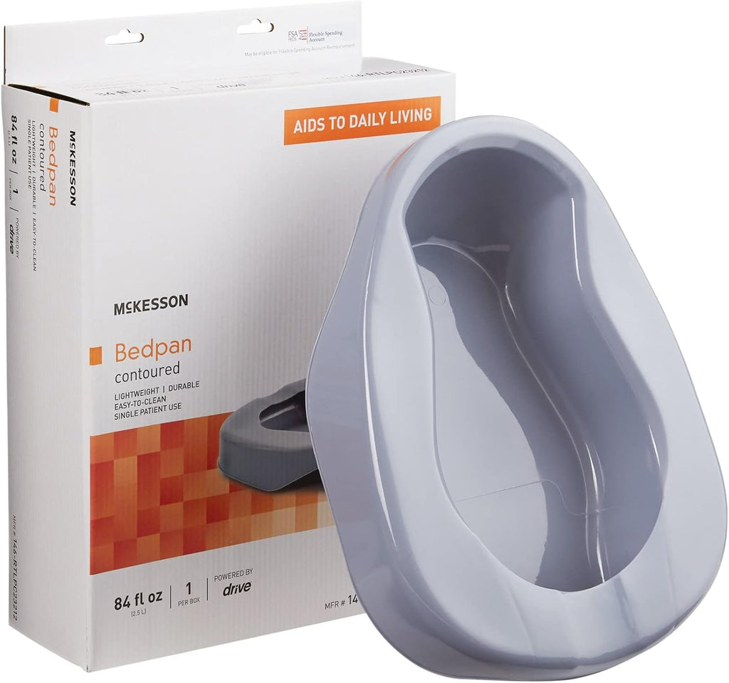McKesson Contoured Bedpan - Plastic, Unisex, 84 fl oz - Gray, 16.25 in x 12 in x 4.25 in, 1 Count