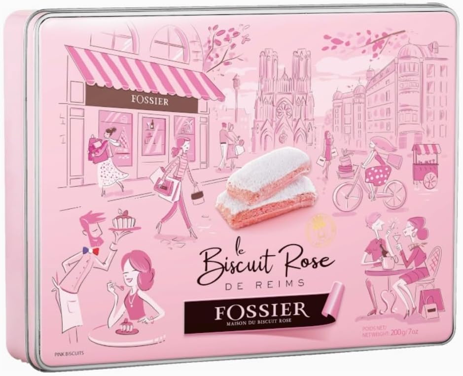 Fossier Maison de Biscuit Rosé, French Pink Champagne Biscuits/Cookies in Tin, 7 oz, Imported from France
