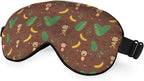 Cute Monkey Silk Sleep Mask, Adjustable Elastic Strap, Yellow, Animal Banana Palm Leaf Pattern, Soft Eye Shade Cover for Men Women Boy Girl Airplane Travel
