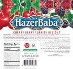 Hazer Baba Turkish Delight Candy, Blackberry & Sour Cherry Flavored, 8.8oz (Pack of 1), Gourmet Snack Box, Traditional, Vegan Snack, Turkish Lokum, Sweets, Loukumi, Delicias Turcas, Halal, Kosher
