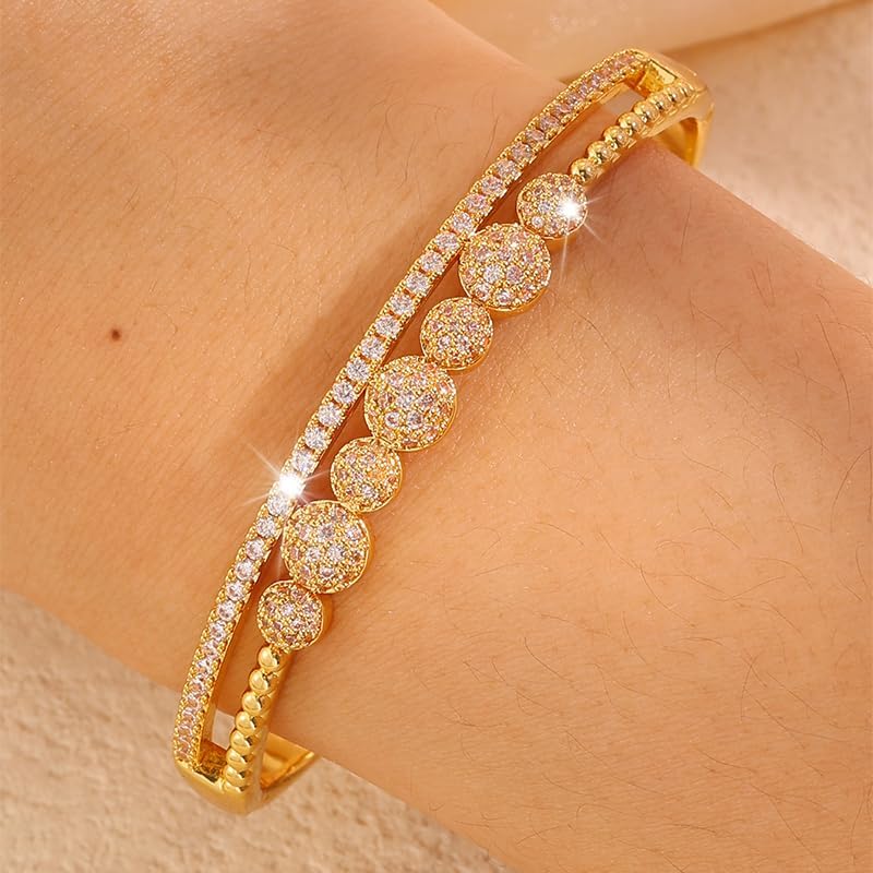Gold Bracelets for Women, 18k Gold Plated Fashionable and Minimalist Elegant Full CZ Diamond Bracelet for Women Jewelry Gifts