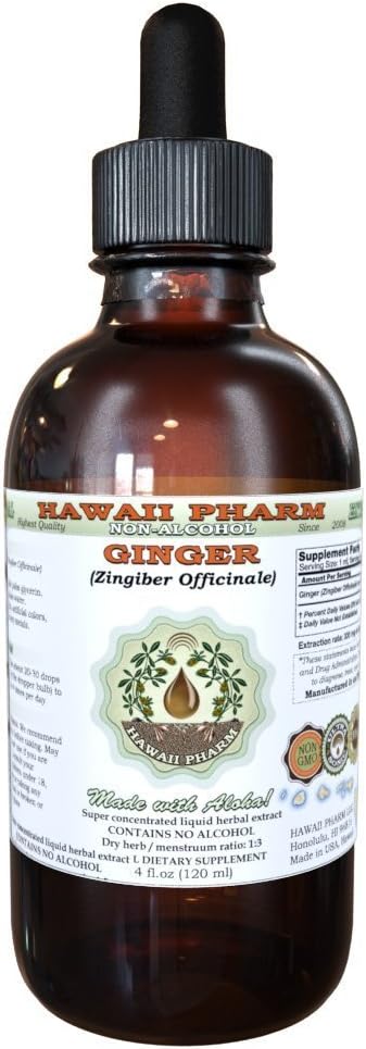 Hawaii Pharm Ginger Alcohol-Free Liquid Extract, Ginger (Zingiber officinale) Dried Root Glycerite Natural Herbal Supplement 2 oz