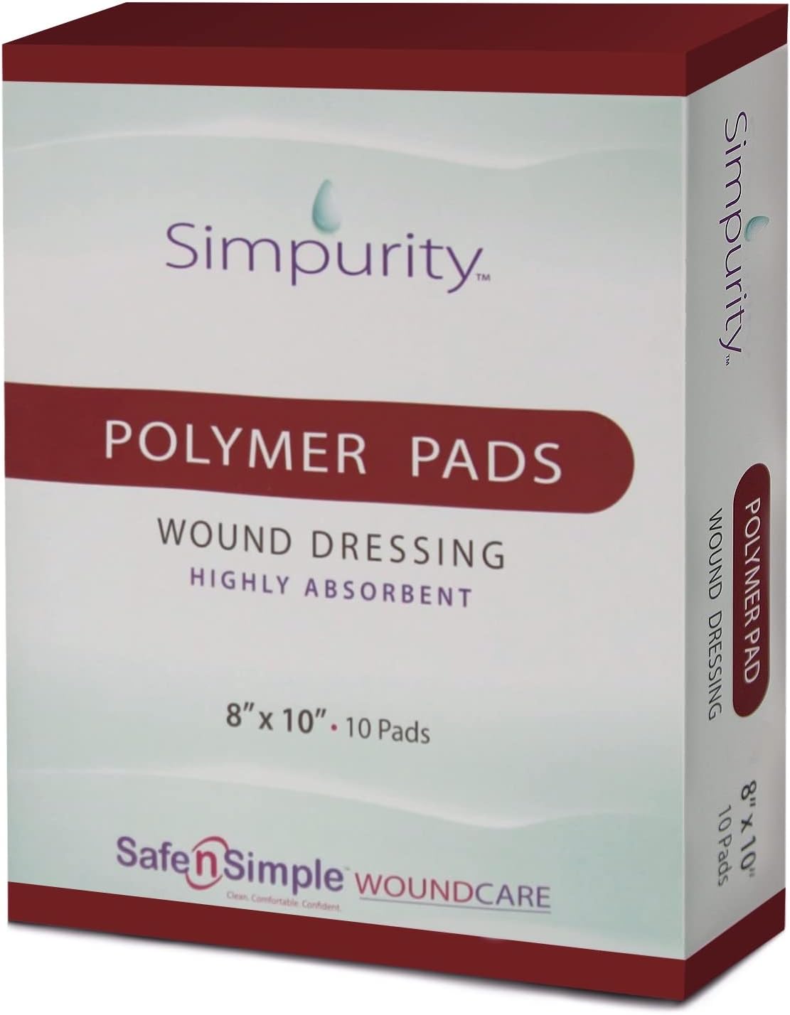 Simpurity Super Absorbent Polymer Wound Dressing - 8"x10" Individual Thick Pads - Dressing Supplies for Wounds - Bordered Polymer Dressing for Wound Care