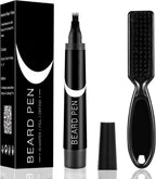 Beard Pencil Filler for Men, Waterproof High Coverage Beard Pen Kit with Beard Brush,Sweatproof Long Lasting Mustache Eyebrows Repair Pen with 4 Micro-Fork Tips（Black）