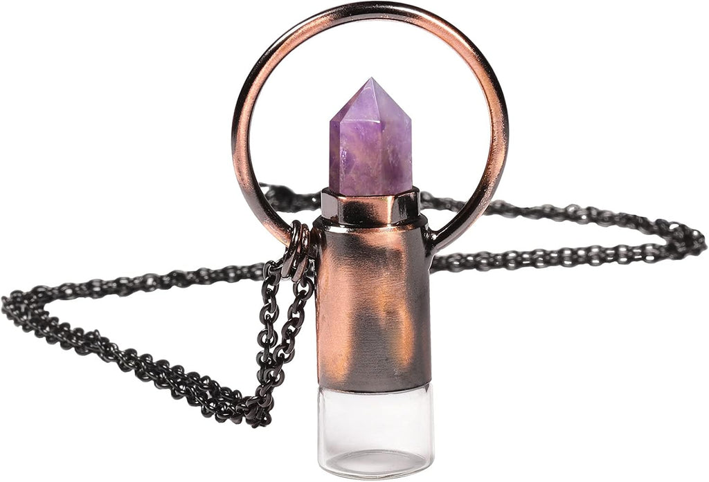 Nupuyai Healing Crystal Point Pendant Necklace with Perfume Bottle, Essential Oil Diffuser Necklace for Women Men with Chain