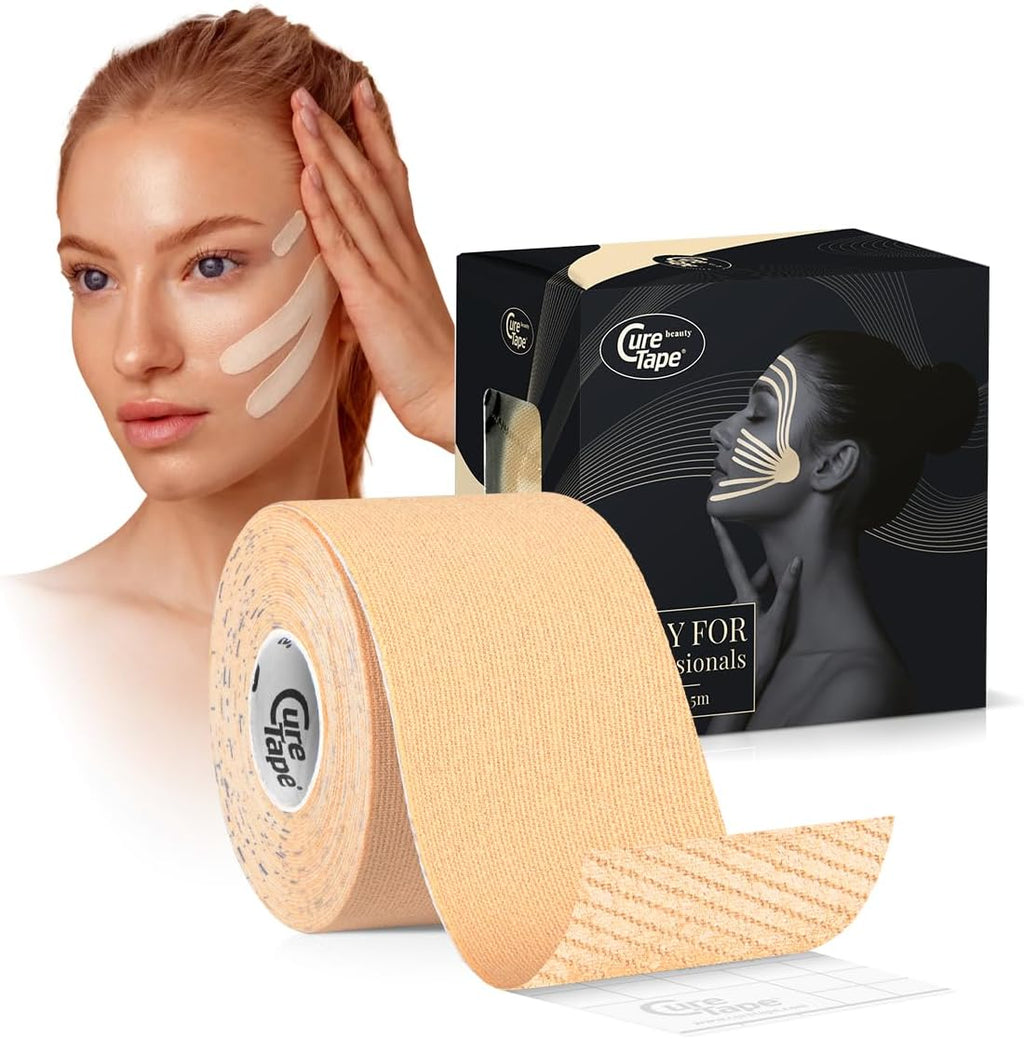 CureTape Beauty Kinesiology Tape | Anti-Wrinkle Face Tape | Face Neck Lift Tape for Toning, Firming & Tightening The Skin | Kinesiology Tape for Face and Sensitive Skin | Soft on The Skin (2'' X 16')
