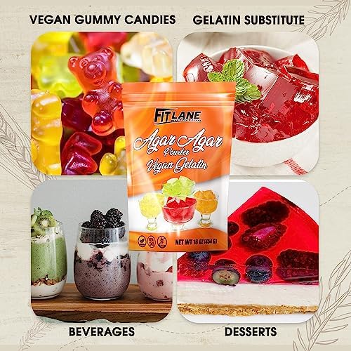 Agar Agar Powder 8oz - Vegan Gelatin Ingredient Unflavored - For Use in Baking, Vegetarian Jello, DIY Petri Dishes, as a Thickener and Gummy Candy Mixes – Nutrient Rich - by Fit Lane Nutrition