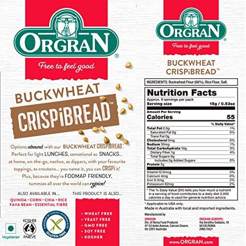 Orgran Gluten Free Toasted Buckwheat Crispibread | Organic Buckwheat Crispbread Vegan friendly made with purity | Egg-Free, Dairy-Free | Low Carb Crisp Bread Suitable for food allergies 4.4oz