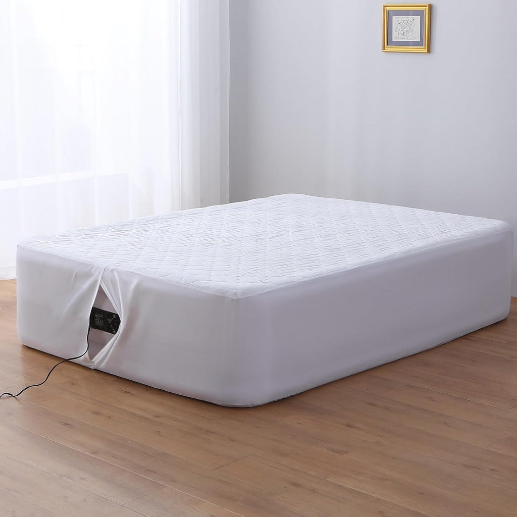 Full Air Bed Mattress Pad with 15-24 Inch Deep Pockets - Waterproof Protector for Warm Sleep & Cold Air Insulation,Perfect for Camping, Guest Bed, Pets & Overnight Visitors-White