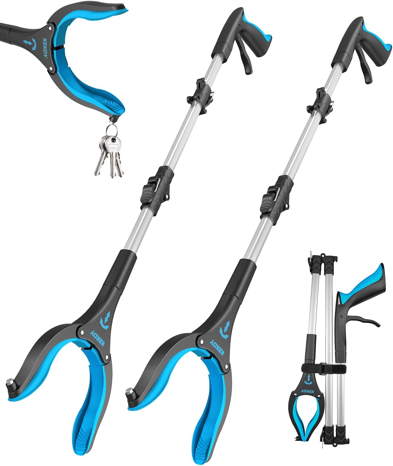 Kekoy 36 Inch Grabber Reacher Tool for Seniors 2 Pack, Foldable Reacher Grabbers Pickup Stick with Anti-Slip 360° Rotating Jaw, 4" Wide Extended Claw with Magnet for Disabled, After Surgery Recovery