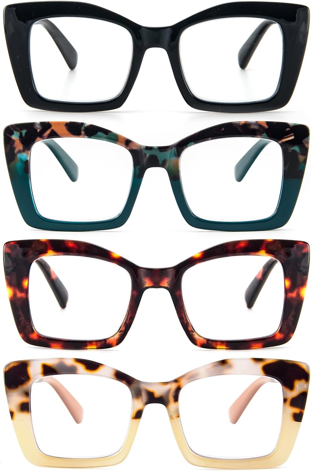 DXYXYO Oversized Square Reading Glasses for Women Blue Light Blocking Thick Frame Readers with Spring Hinge