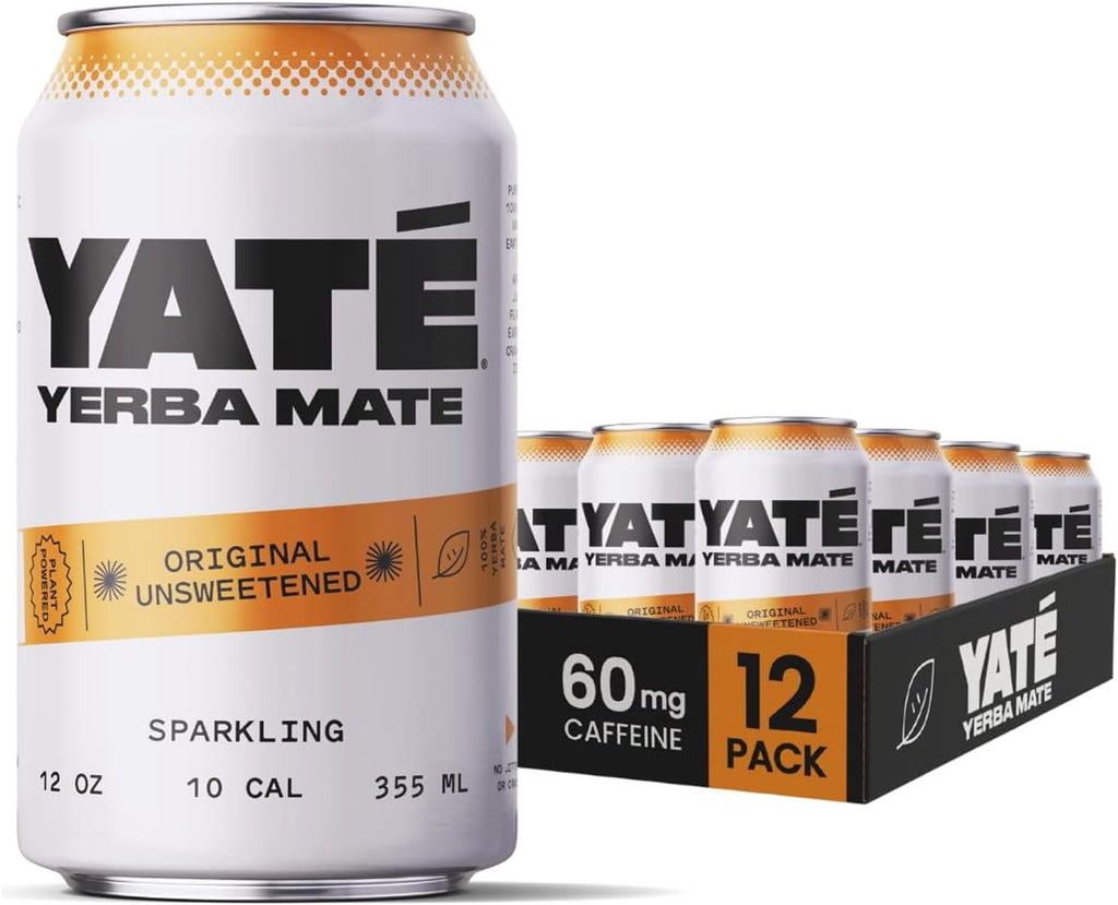 Yate Sparkling Yerba Mate - Unsweetened Organic Yerba Mate Drink with Zero Sugar & 10 Calories for Daily Energy - A Smooth, Healthy Energy Drink with Antioxidants & Plant-Based Ingredients - 12 Pack