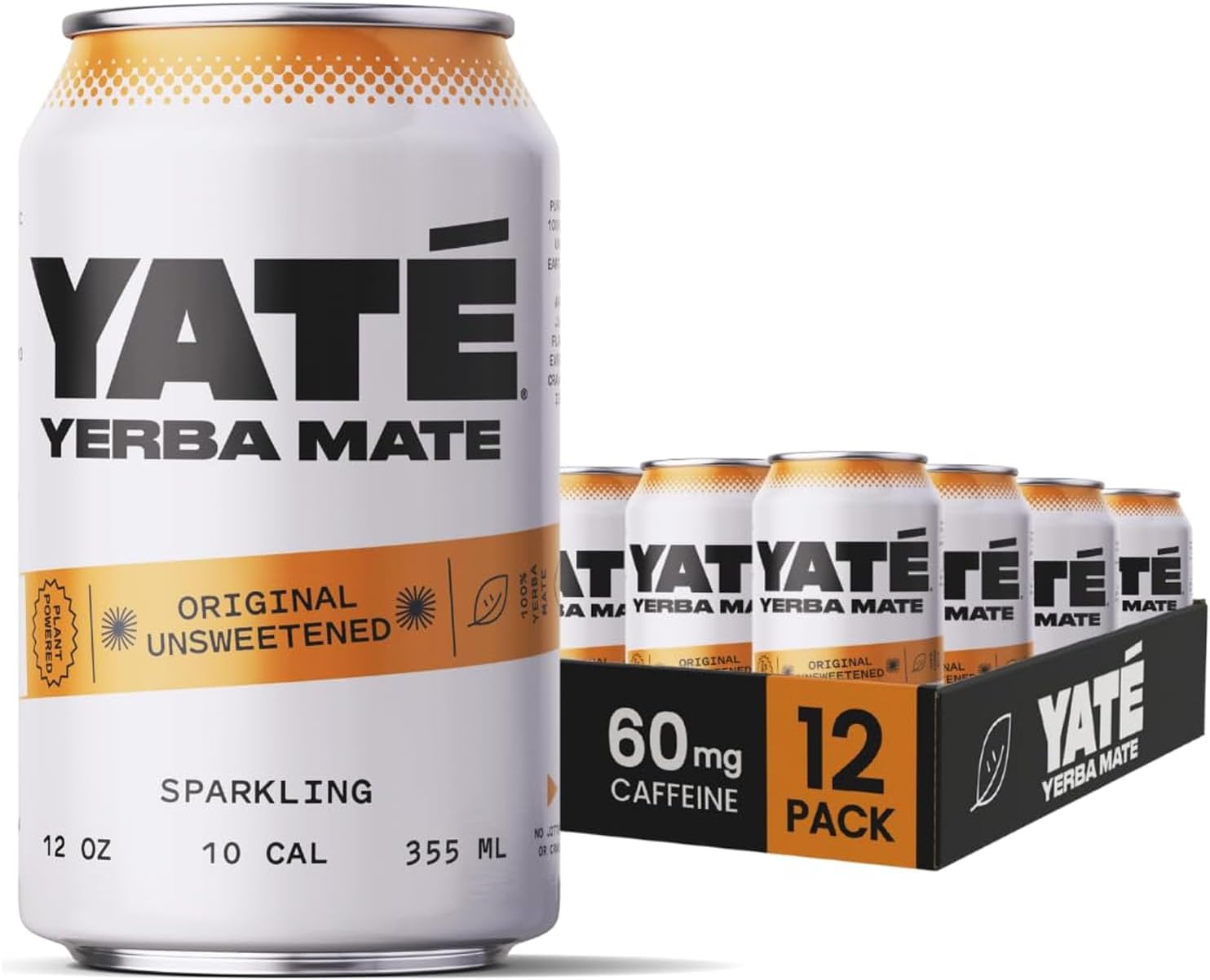Yate Sparkling Yerba Mate - Unsweetened Organic Yerba Mate Drink with Zero Sugar & 10 Calories for Daily Energy - A Smooth, Healthy Energy Drink with Antioxidants & Plant-Based Ingredients - 12 Pack