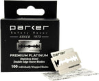 Parker Premium Platinum Double Edge Safety Razor Blades - 100 Count Salon Pack | Swedish Steel, Platinum-Tungsten-Chromium Coated | Smooth, Comfortable Shave | For Barbershop & Home Use