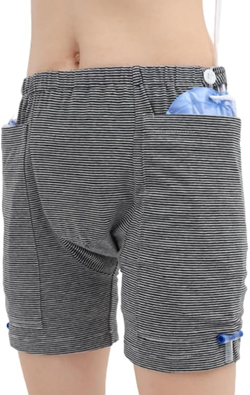Urine Bag Pants Incontinence Care Trousers Catheter Underwear for Elderly Urinate Drainage Bag Shorts with Double Pockets Incontinence Underpants for Men Women