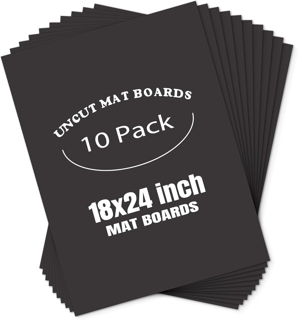 AUEAR, Pack of 10 18x24 Uncut Picture Mat Boards, Black Backing Matte Boards for Frame, Print, Artwork, Picture