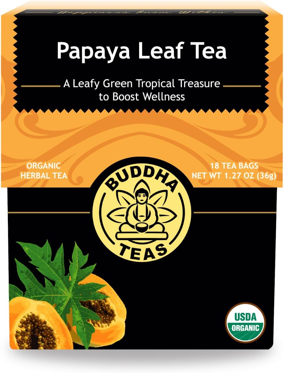 Buddha Teas Organic Papaya Leaf Tea - OU Kosher, USDA Organic, CCOF, 18 Bleach-Free Tea Bags