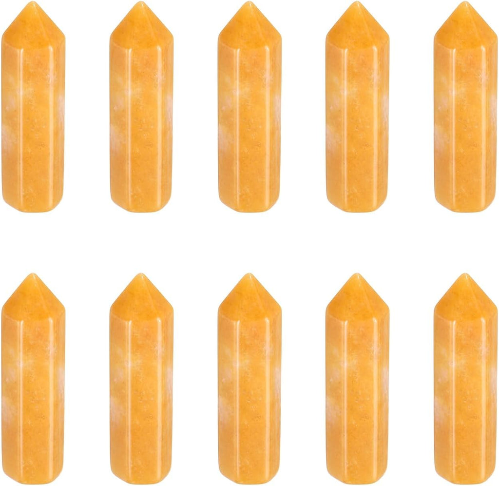 MECCANIXITY Crystals Wands Citrine Hexagonal Faceted Single Points Towers Pocket Polished Stone Bulk for Energy Chakra Meditation Crystal Healing, 33 x 8mm (Yellow),10Pcs
