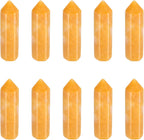MECCANIXITY Crystals Wands Citrine Hexagonal Faceted Single Points Towers Pocket Polished Stone Bulk for Energy Chakra Meditation Crystal Healing, 33 x 8mm (Yellow),10Pcs