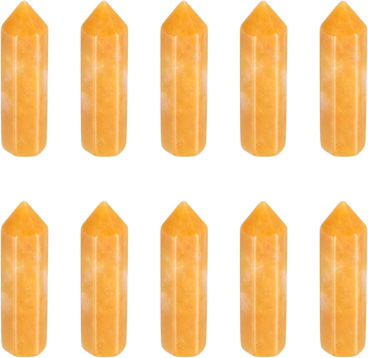 MECCANIXITY Crystals Wands Citrine Hexagonal Faceted Single Points Towers Pocket Polished Stone Bulk for Energy Chakra Meditation Crystal Healing, 33 x 8mm (Yellow),10Pcs