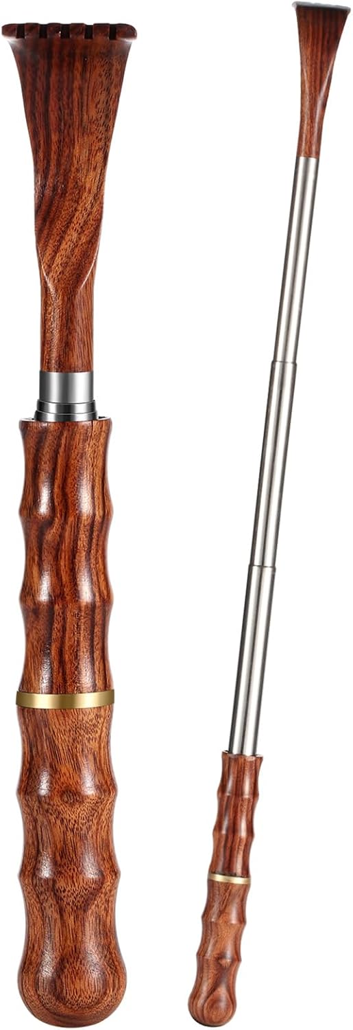 Portable Extendable Back Scratcher, Telescoping Bamboo Back Scratcher with Wooden Handle Stainless Steel Back Massager Tool for Men Women