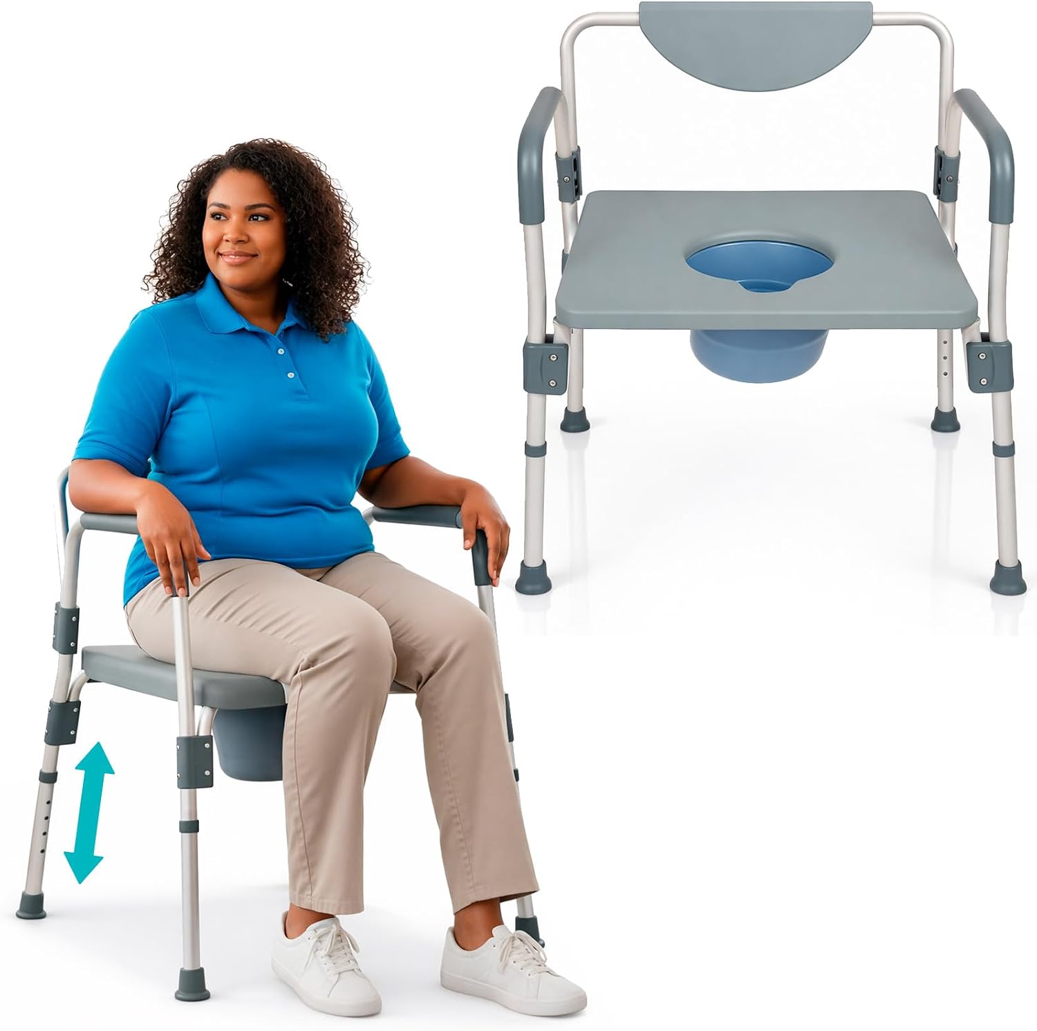 Vive Bariatric Bedside 4-in-1 Commode 550 lb Capacity - Bariatric Shower Chair & Portable Toilet - Heavy Duty Toilet Riser & Safety Frame - Extra Wide Padded Seat w/ 6-Quart Bucket & Splash Guard