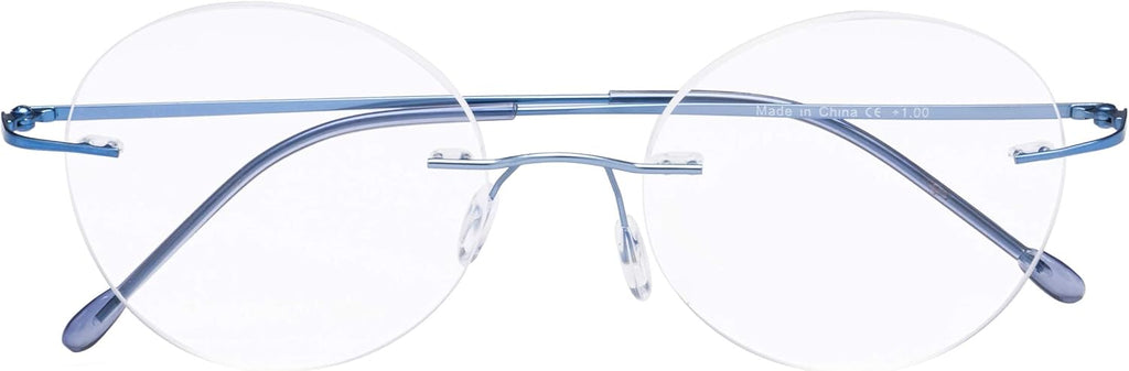 CessBlu Rimless Reading Glasses Round Readers for Men Women (Blue) +2.5