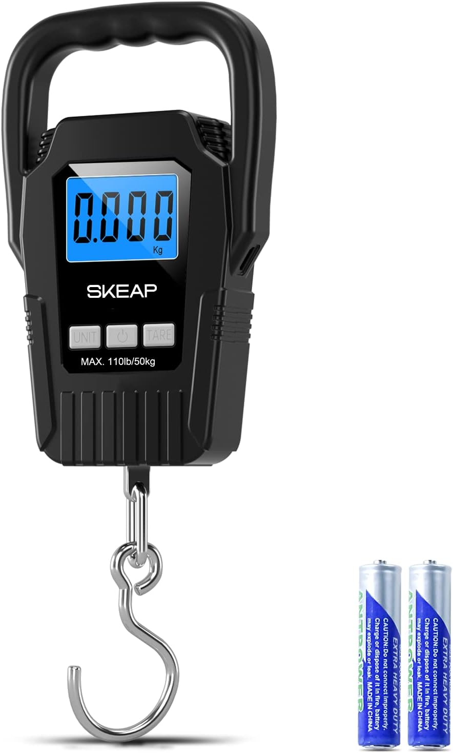 Digital Fish Scale Hanging Scale Fishing Scale, SKEAP 110lb/50kg Luggage Scale,Fish Weighing Scale, Upgrade Large Handle & Backlit LCD Display, Black,Fishing Gifts for Men,Black