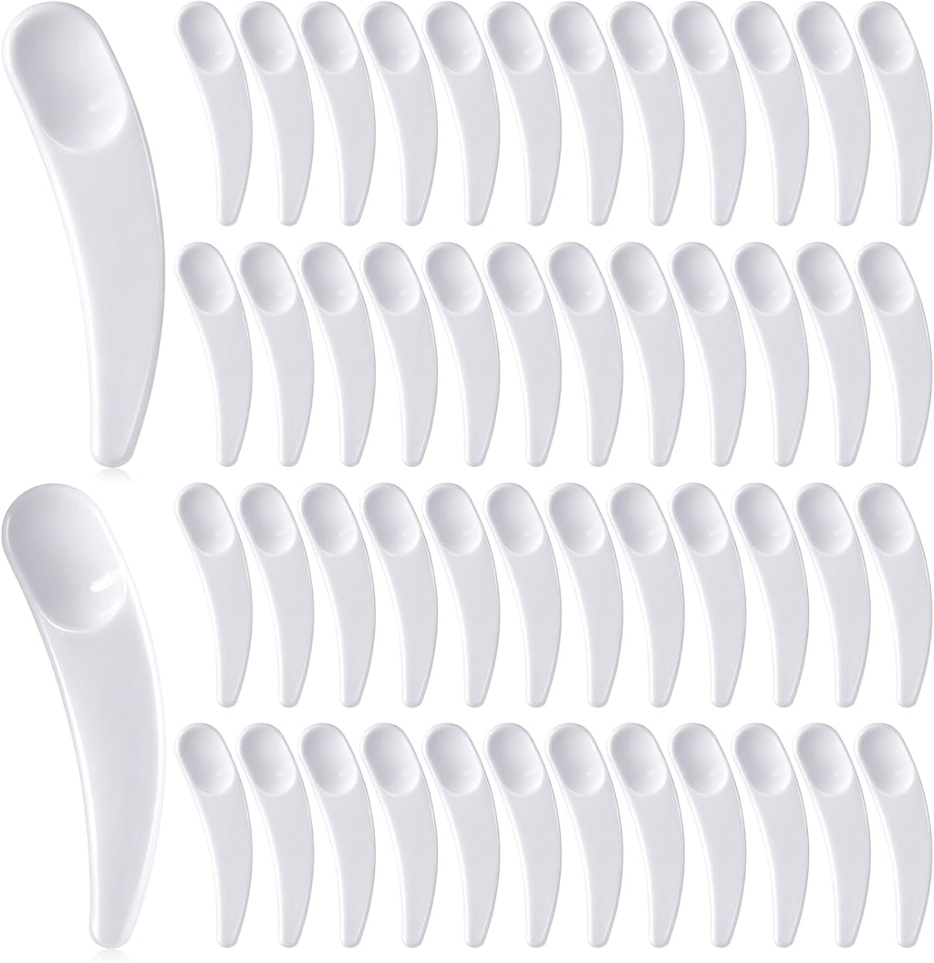 Disposable Cosmetic Spatulas, 100 Pcs Mini Plastic Makeup Scoop Spatula Small Makeup Spatula for Mixing, Sampling, Cream, Mask, Serum, Skin Care (White)