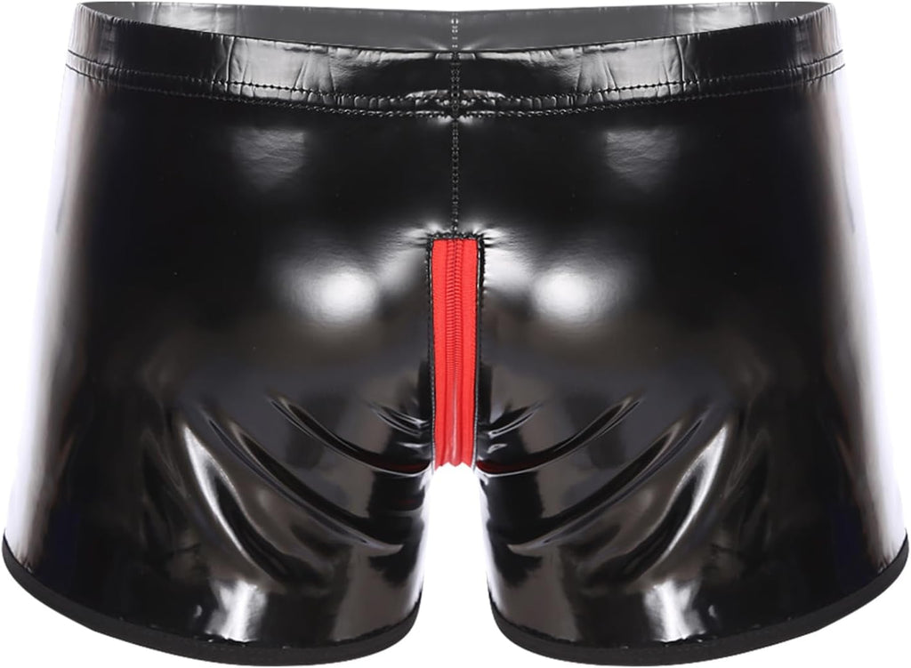 Freebily Men's Wet Look Latex PVC Leather Shorts Swimsuits Bulge Pouch Boxer Brief Club Hot Pants