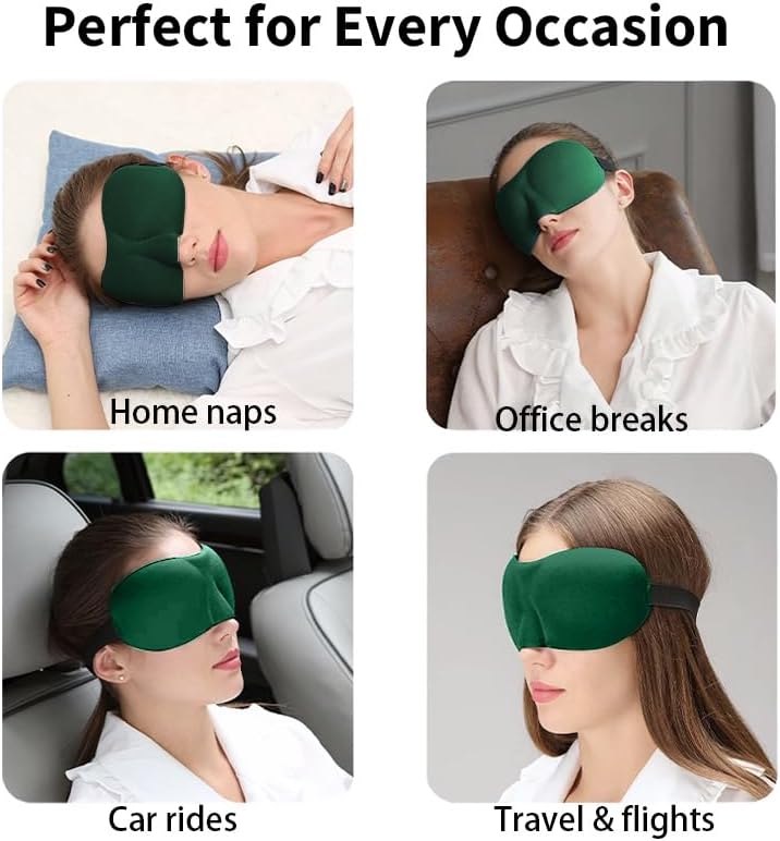 Sleep Mask for Back and Side Sleepers 2 Pack, 3D Light Blocking Eye Mask for Sleeping, Zero Pressure Eye Cover for Women and Men, Lightweight Breathable Night Blindfold Dark Green