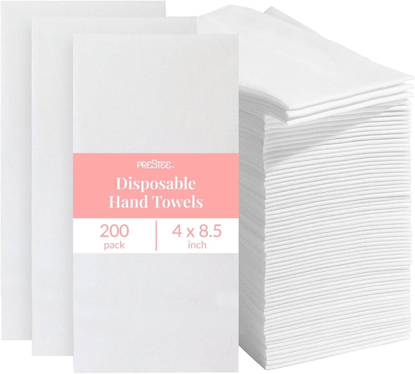Prestee 200 Disposable Paper Hand Towels That Feel Like Linen Napkins, 2-Ply - Guest Towels, Wedding Paper Napkins, Disposable Napkin for Guest Bathroom, Parties, Dinners, Events (White)