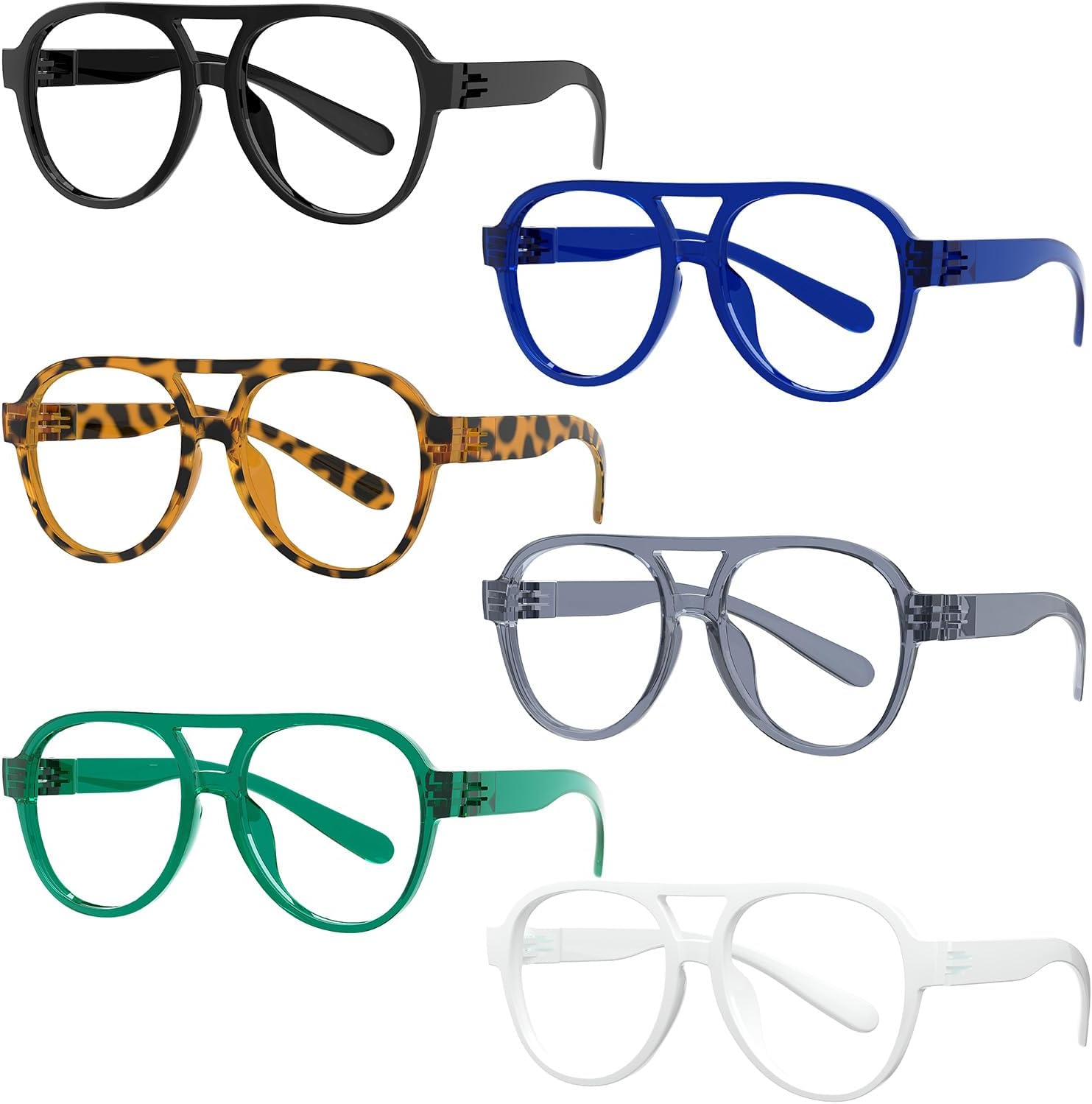 Eyekepper 6 Pack Oversize Pilot Blue Light Blocking Reading Glasses Metalless Screwless Hinges Computer Readers Men Women