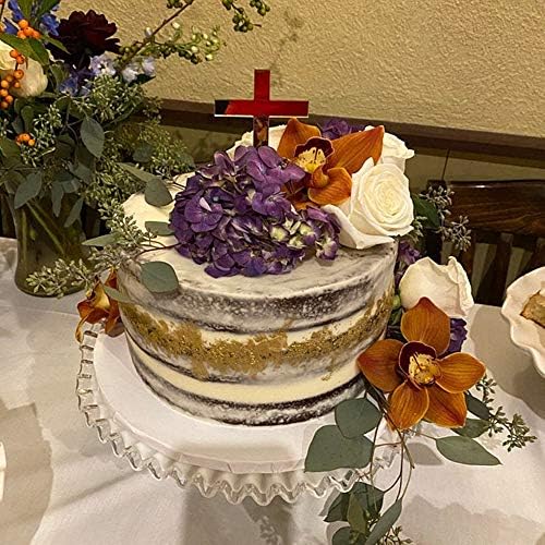 Cross Cake Decoration, Acrylic Cross Cake Charm Topper, Cake Decoration Acrylic Baptism Cross Cake Charm Religious Celebration (Rose Gold Mirror, 4inch)