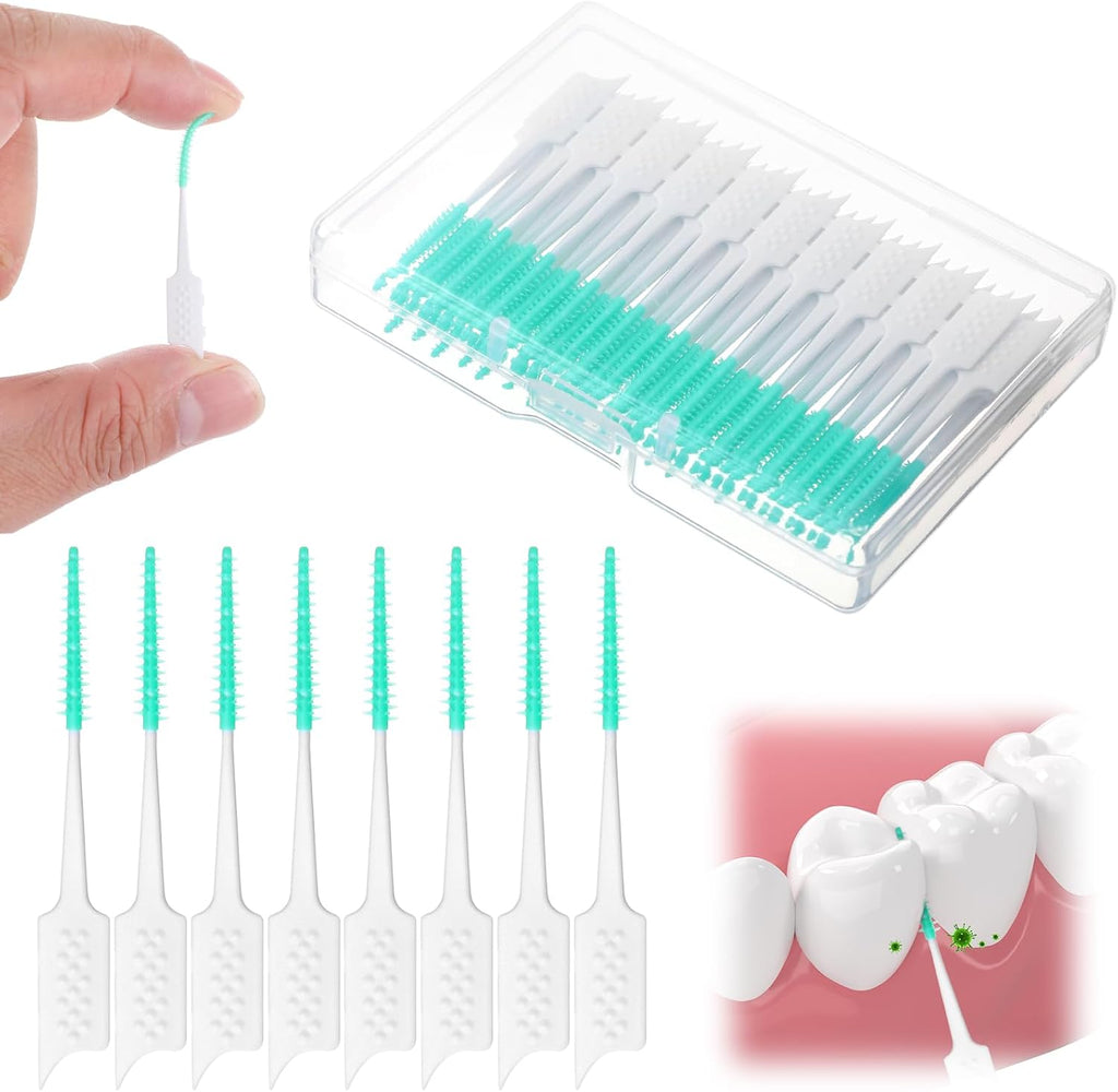 200 Pcs Silicone Flossing Picks, Soft Cleaning Teeth Gaps Sticks Disposable Floss Brush Picks for Teeth Suitable for Children Adults Old Cleaning Tooth Health (Green)