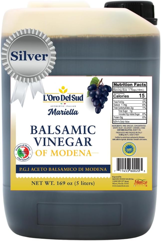 Mariella Premium Aged Balsamic Vinegar of Modena, IGP Certified, 5 liters (169 fl oz), Product of Italy, Bulk Packaging Refill, Foodservice, Repacking, Restaurants, Home Use