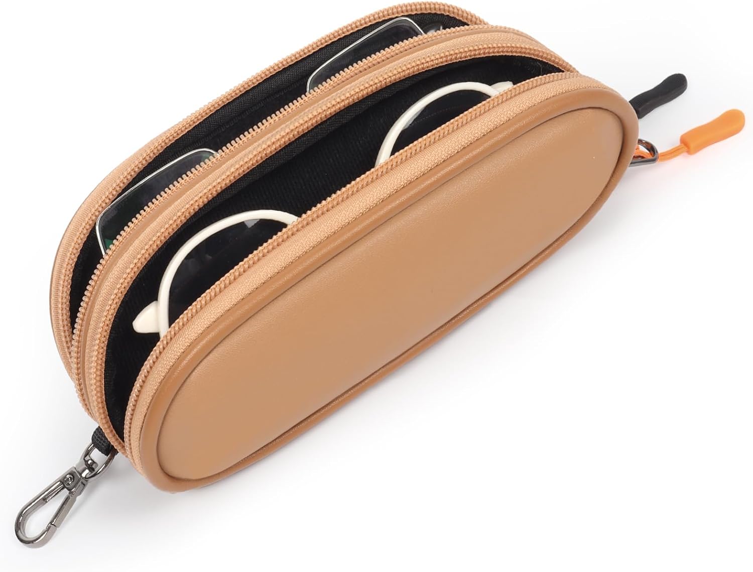 Double Eyeglasses Case Soft Portable Zipper Sunglasses Pouch with Keychain Clip for Men Women