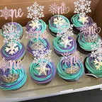 Rsstarxi 36 Pack One Snowflake Cupcake Toppers 1st Birthday Snowflake One Cupcake Picks for Winter Onederland Snowflake Theme Baby Shower First Birthday Chistmas Party Cake Decorations Silver Pink