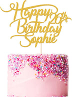 Personalised Birthday Cake Topper Customized Any Name Age Party Cake Decoration 16 18 21 30 40 Double Sided Glitter Card Gold