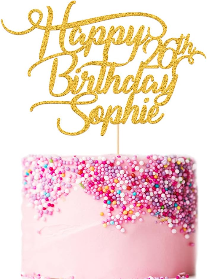 Personalised Birthday Cake Topper Customized Any Name Age Party Cake Decoration 16 18 21 30 40 Double Sided Glitter Card Gold