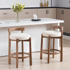 Ya-Home Mid-Century Bar Stools Set of 2, 26.5 Inch Linen Counter Height Upholstered Barstools Bar Chairs with Solid Wooden Legs for Kitchen Island Dining Room, Beige